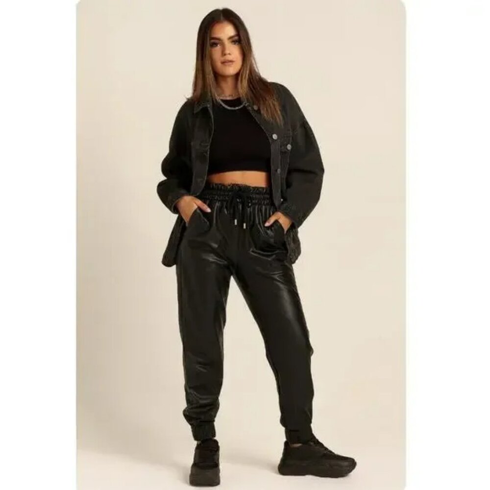 NWOT! VEGAN FAUX LEATHER JOGGER PANTS SZ L